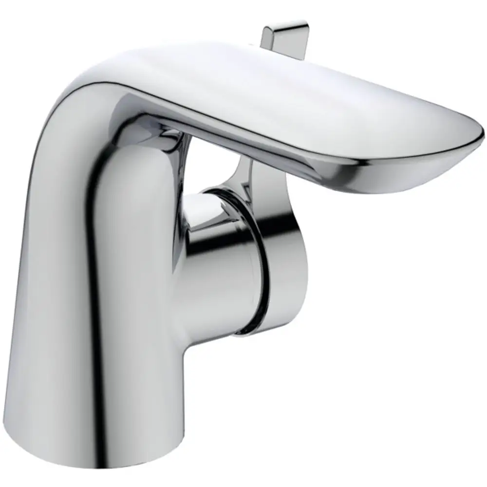 Waschtischarmatur aus chrom, mit einem hohen, eleganten Auslauf und einem Hebel zur Regulierung des Wasserdurchflusses. Ideal Standard.